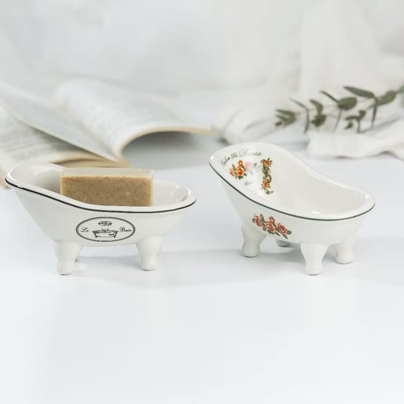 dodococa 1 Piece 5.6"" Ceramic Mini Clawfoot Slipper Bathtub Soap Dish Vintage Decortative Bathroom Soap Dish - Image 2
